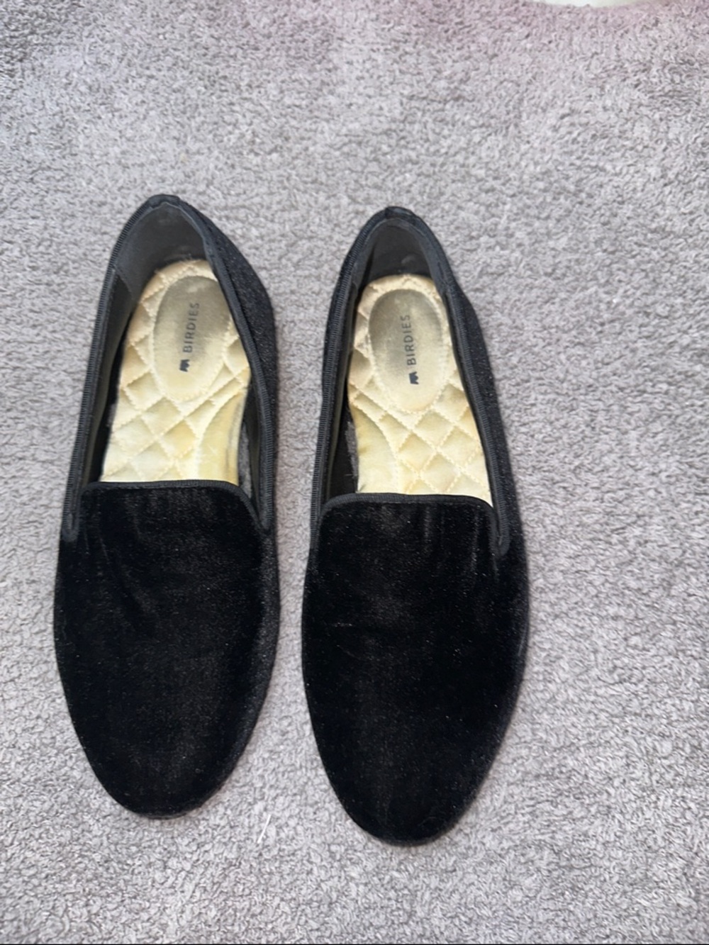 Birdies Black Velvet Loafers Womens 6.5 Smoking Flats Comfort Shoes